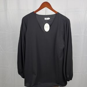 Qearal Women's Elegant Black V-Neck Blouse
